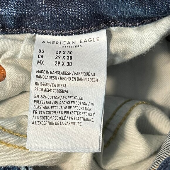 American Eagle Airflex Slim Straight Jeans Mens Size 29x30 Rustic Blue Dark Wash - Picture 9 of 13